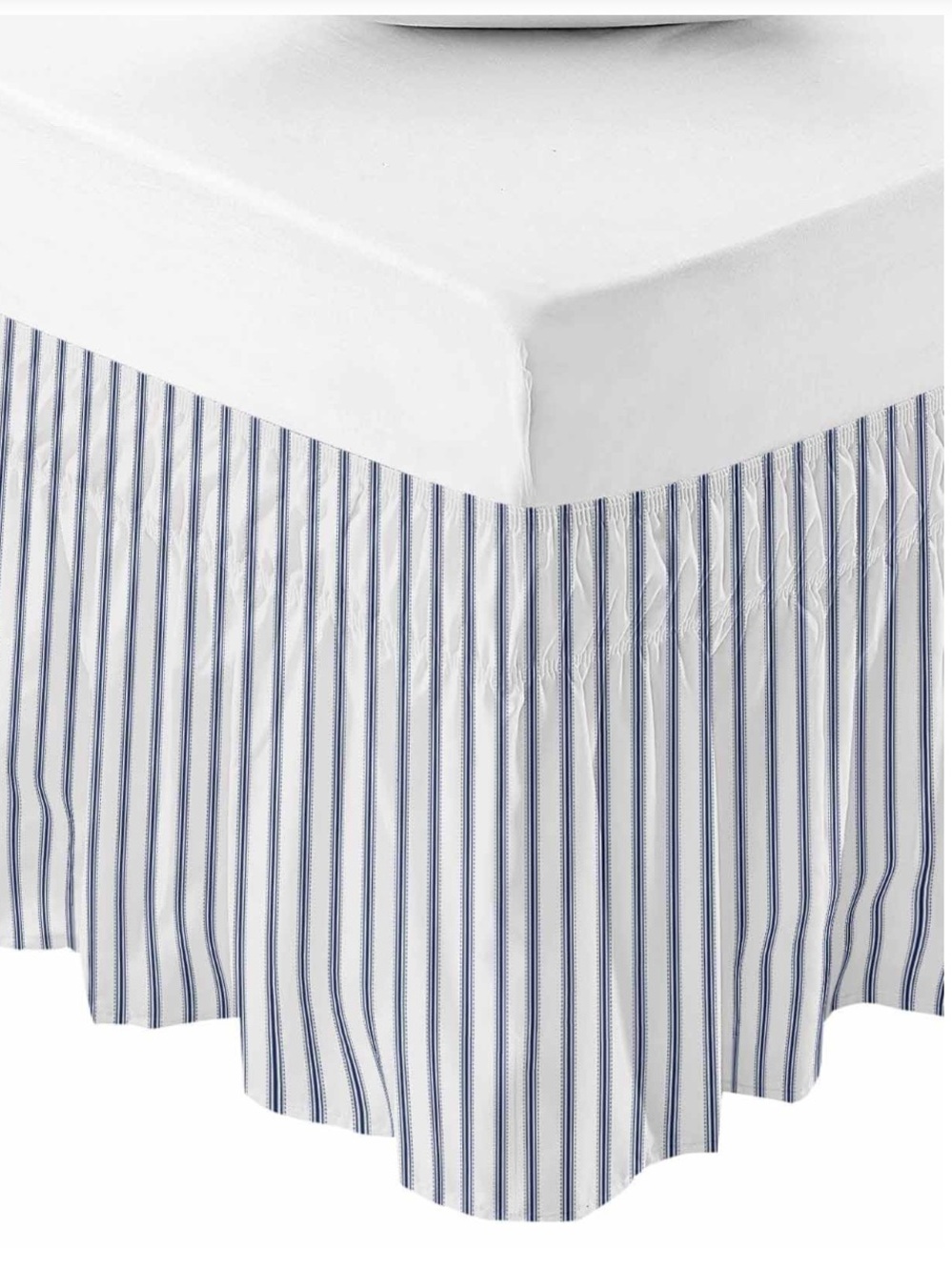 Navy Blue Striped Bed Skirt 18” Drop - QUEEN
